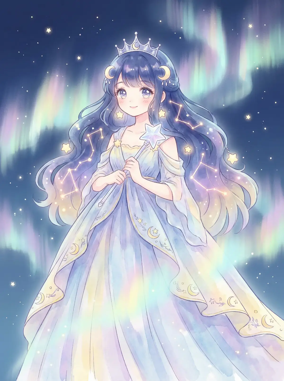 抑欲人妻 - 星辰公主希尔角色设定图，手持星光权杖